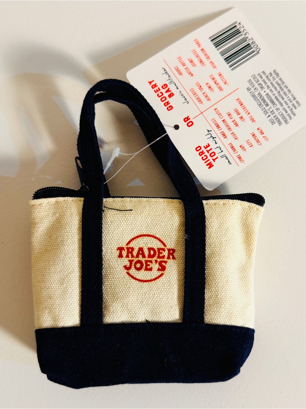 Trader Joe's Mini Canvas Tote - Cream & Navy with Red Logo. Two bags in one